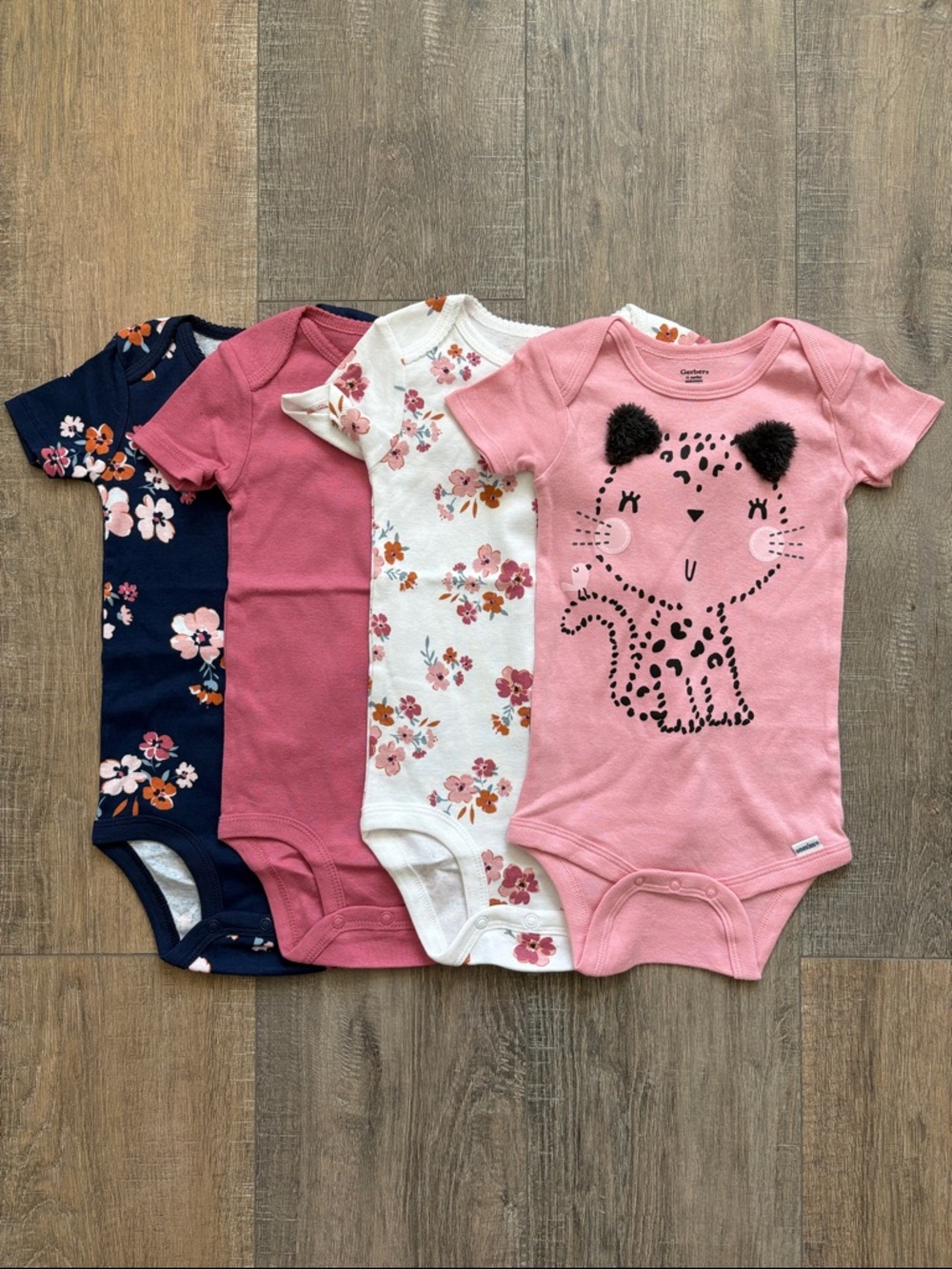 Carter's Pink, Navy & Cream Floral Short-Sleeve One-Piece Bodysuit Set (4 Pack)